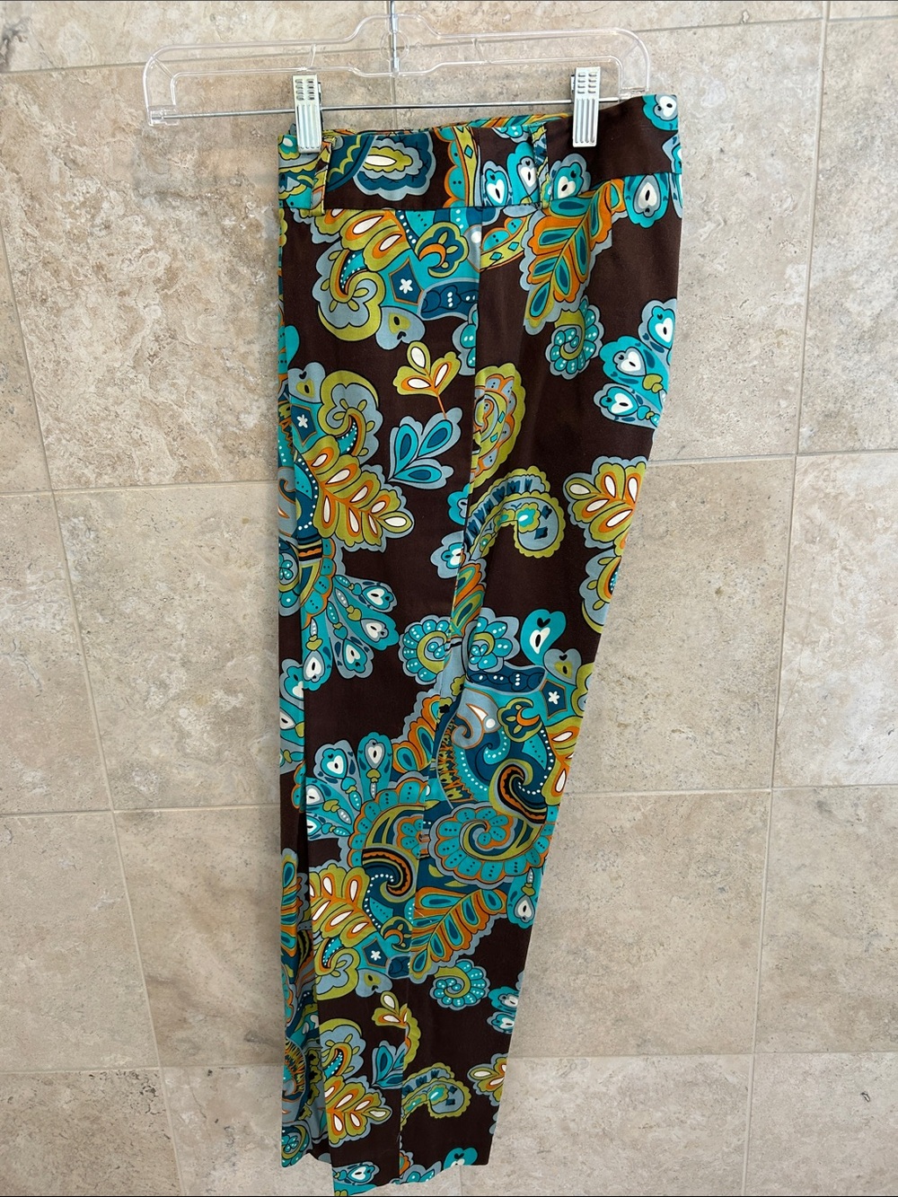 Straight Leg Floral Print Pants in Brown & Teal